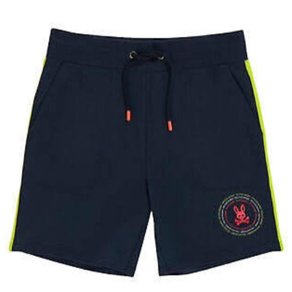 Psycho Bunny Ovington Sweat Shorts Navy Blue Side Stripe Bunny Logo Men’s Size S